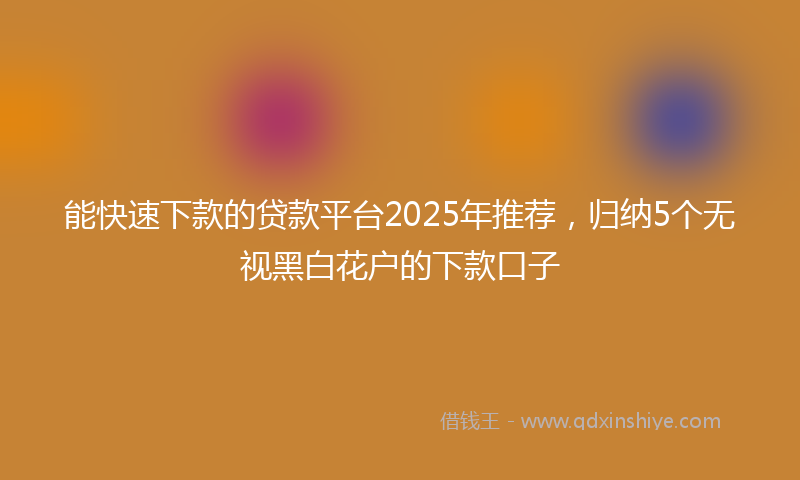 能快速下款的贷款平台2025年推荐，归纳5个无视黑白花户的下款口子