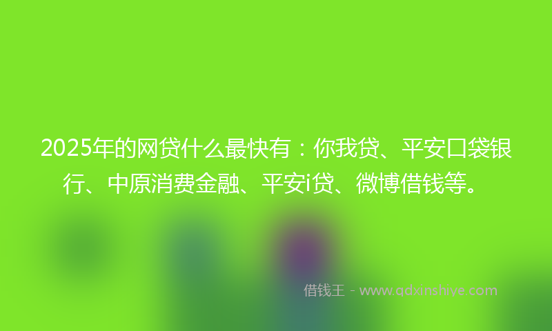 2025年的网贷什么最快有：你我贷、平安口袋银行、中原消费金融、平安i贷、微博借钱等。