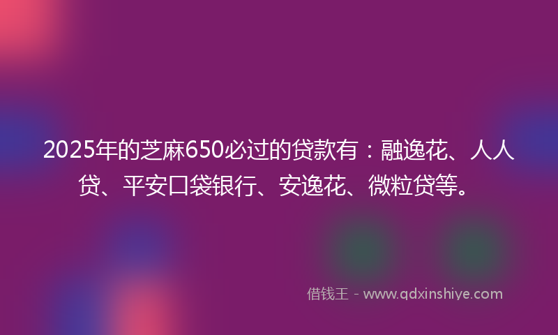 2025年的芝麻650必过的贷款有：融逸花、人人贷、平安口袋银行、安逸花、微粒贷等。