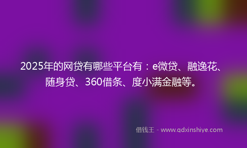 2025年的网贷有哪些平台有：e微贷、融逸花、随身贷、360借条、度小满金融等。