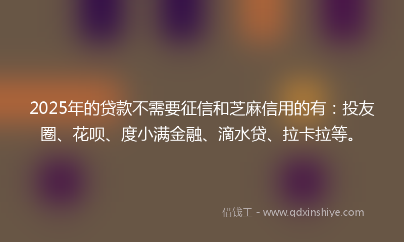 2025年的贷款不需要征信和芝麻信用的有：投友圈、花呗、度小满金融、滴水贷、拉卡拉等。