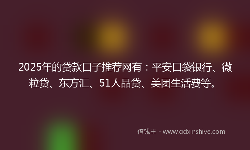 2025年的贷款口子推荐网有：平安口袋银行、微粒贷、东方汇、51人品贷、美团生活费等。