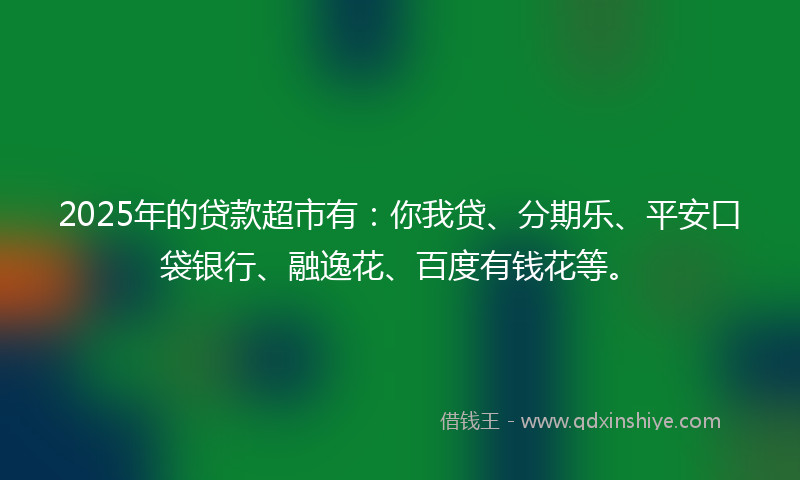 2025年的贷款超市有：你我贷、分期乐、平安口袋银行、融逸花、百度有钱花等。