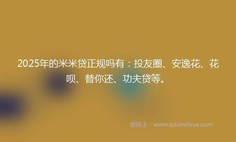 2025年的米米贷正规吗有：投友圈、安逸花、花呗、替你还、功夫贷等。