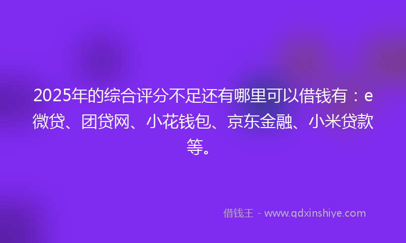 2025年的综合评分不足还有哪里可以借钱有：e微贷、团贷网、小花钱包、京东金融、小米贷款等。