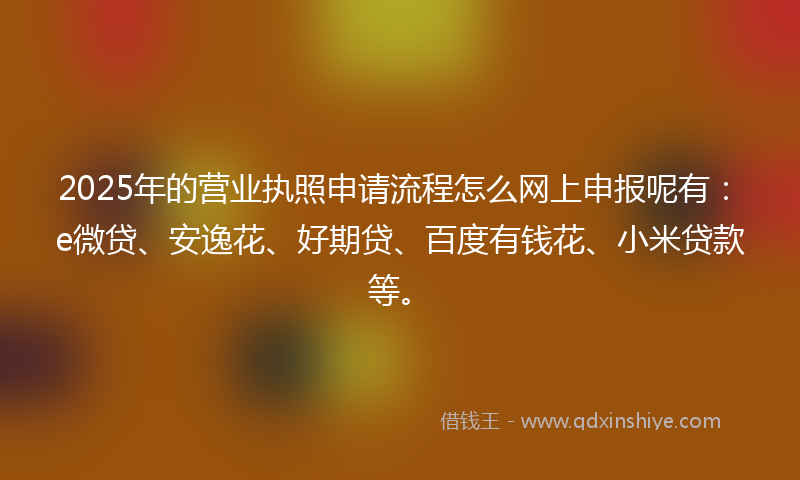 2025年的营业执照申请流程怎么网上申报呢有：e微贷、安逸花、好期贷、百度有钱花、小米贷款等。