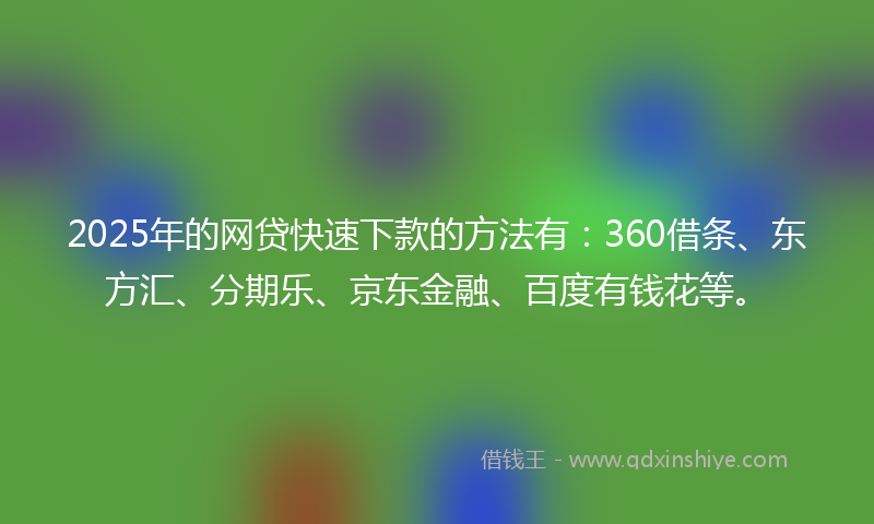 2025年的网贷快速下款的方法有：360借条、东方汇、分期乐、京东金融、百度有钱花等。