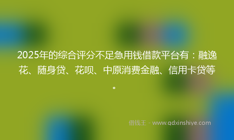 2025年的综合评分不足急用钱借款平台有：融逸花、随身贷、花呗、中原消费金融、信用卡贷等。