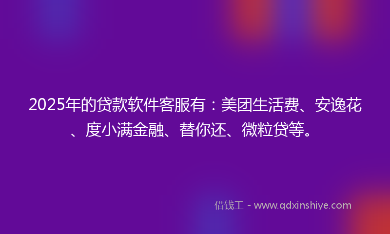2025年的贷款软件客服有：美团生活费、安逸花、度小满金融、替你还、微粒贷等。