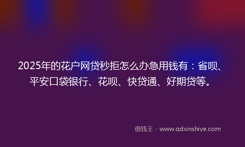 2025年的花户网贷秒拒怎么办急用钱有：省呗、平安口袋银行、花呗、快贷通、好期贷等。