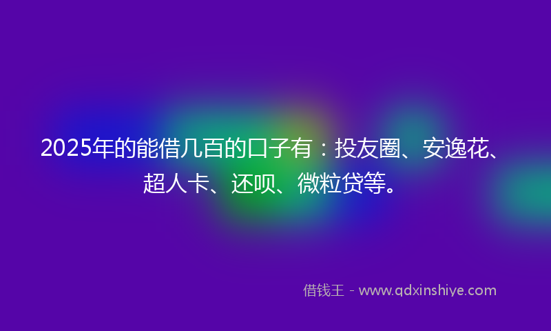 2025年的能借几百的口子有：投友圈、安逸花、超人卡、还呗、微粒贷等。