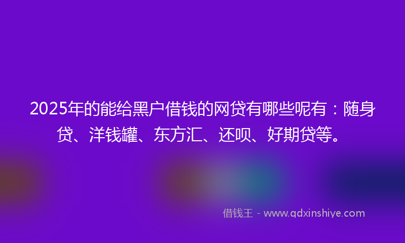 2025年的能给黑户借钱的网贷有哪些呢有：随身贷、洋钱罐、东方汇、还呗、好期贷等。