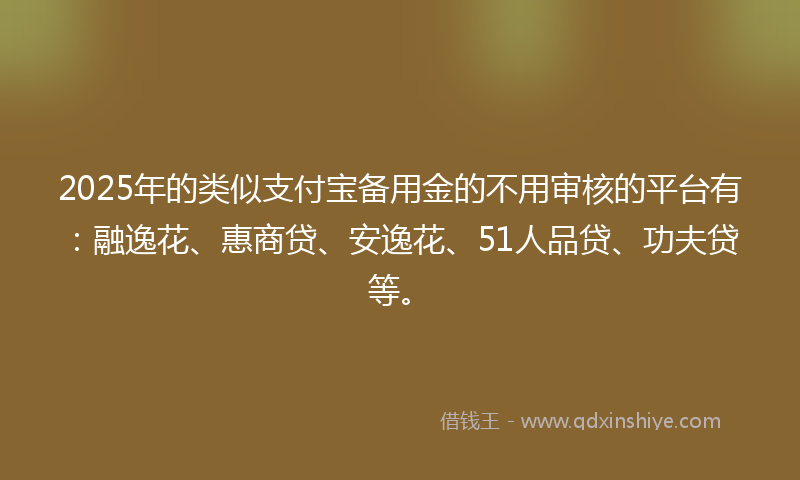 2025年的类似支付宝备用金的不用审核的平台有：融逸花、惠商贷、安逸花、51人品贷、功夫贷等。