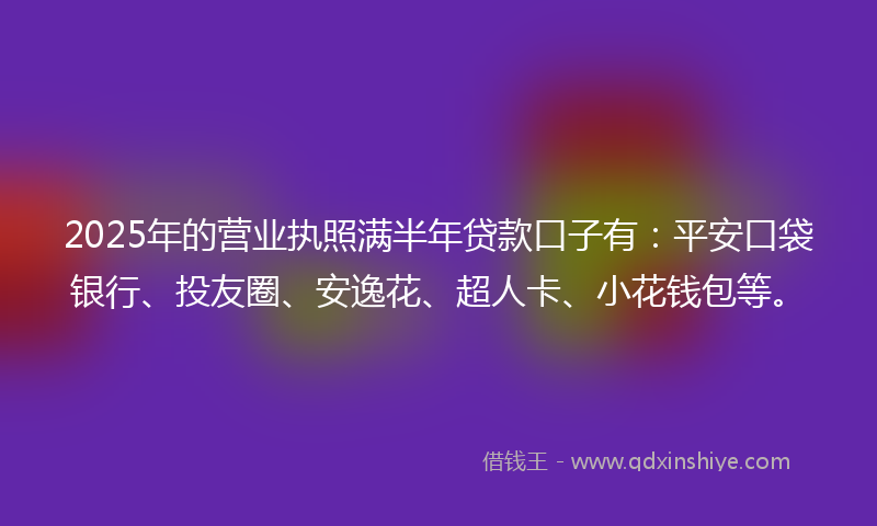 2025年的营业执照满半年贷款口子有：平安口袋银行、投友圈、安逸花、超人卡、小花钱包等。