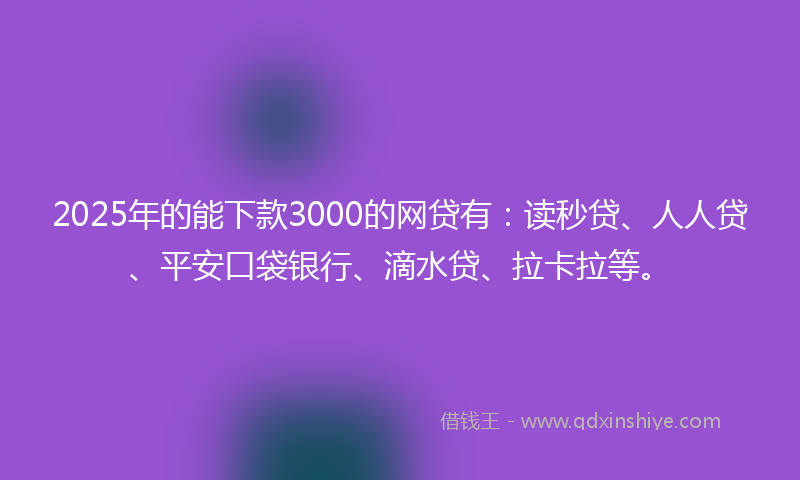2025年的能下款3000的网贷有：读秒贷、人人贷、平安口袋银行、滴水贷、拉卡拉等。