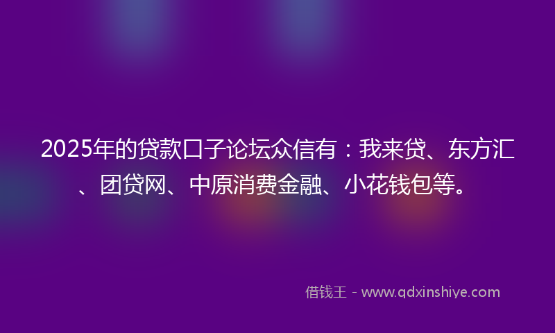 2025年的贷款口子论坛众信有：我来贷、东方汇、团贷网、中原消费金融、小花钱包等。