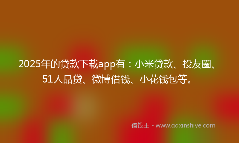 2025年的贷款下载app有：小米贷款、投友圈、51人品贷、微博借钱、小花钱包等。