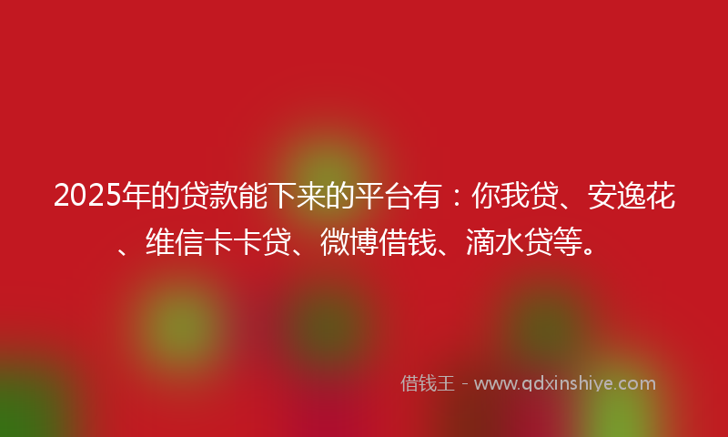 2025年的贷款能下来的平台有：你我贷、安逸花、维信卡卡贷、微博借钱、滴水贷等。