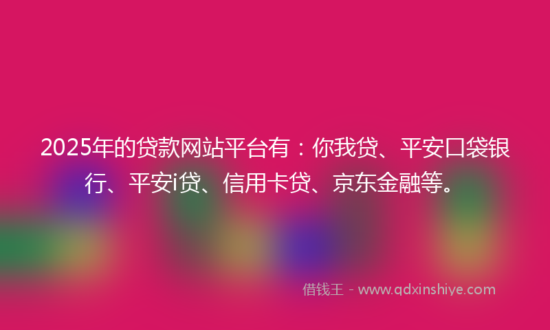 2025年的贷款网站平台有：你我贷、平安口袋银行、平安i贷、信用卡贷、京东金融等。