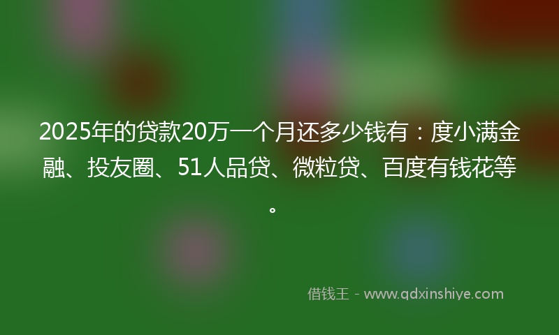 2025年的贷款20万一个月还多少钱有：度小满金融、投友圈、51人品贷、微粒贷、百度有钱花等。