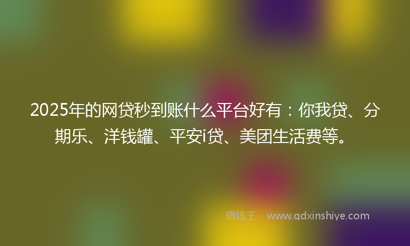 2025年的网贷秒到账什么平台好有：你我贷、分期乐、洋钱罐、平安i贷、美团生活费等。