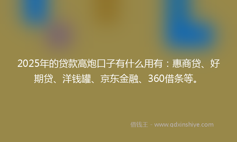 2025年的贷款高炮口子有什么用有：惠商贷、好期贷、洋钱罐、京东金融、360借条等。