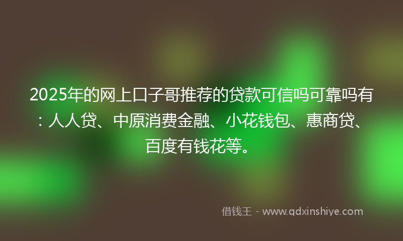 2025年的网上口子哥推荐的贷款可信吗可靠吗有：人人贷、中原消费金融、小花钱包、惠商贷、百度有钱花等。