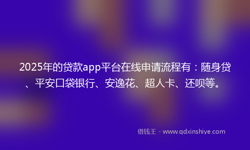 2025年的贷款app平台在线申请流程有：随身贷、平安口袋银行、安逸花、超人卡、还呗等。
