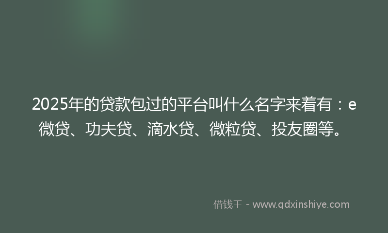 2025年的贷款包过的平台叫什么名字来着有：e微贷、功夫贷、滴水贷、微粒贷、投友圈等。