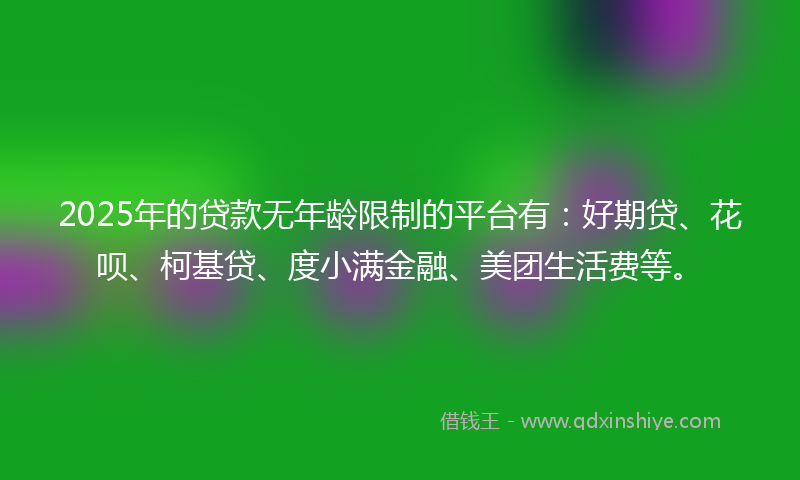 2025年的贷款无年龄限制的平台有：好期贷、花呗、柯基贷、度小满金融、美团生活费等。