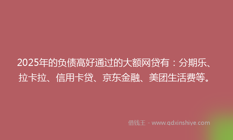 2025年的负债高好通过的大额网贷有：分期乐、拉卡拉、信用卡贷、京东金融、美团生活费等。