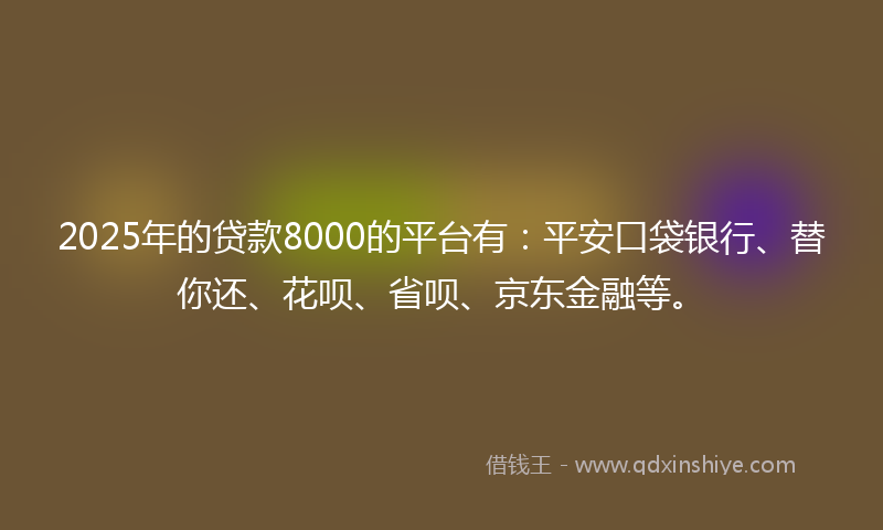 2025年的贷款8000的平台有：平安口袋银行、替你还、花呗、省呗、京东金融等。