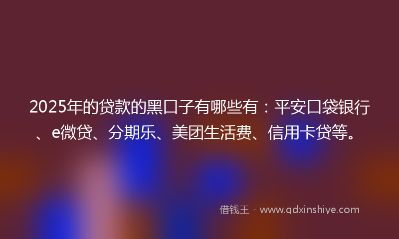2025年的贷款的黑口子有哪些有：平安口袋银行、e微贷、分期乐、美团生活费、信用卡贷等。