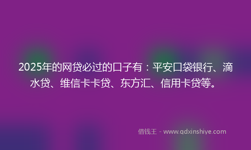 2025年的网贷必过的口子有：平安口袋银行、滴水贷、维信卡卡贷、东方汇、信用卡贷等。