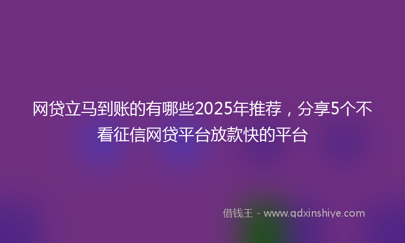 网贷立马到账的有哪些2025年推荐，分享5个不看征信网贷平台放款快的平台