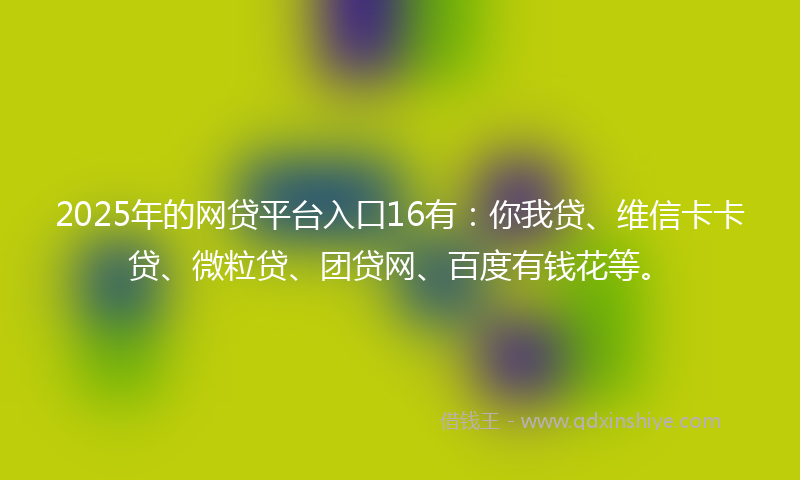 2025年的网贷平台入口16有：你我贷、维信卡卡贷、微粒贷、团贷网、百度有钱花等。