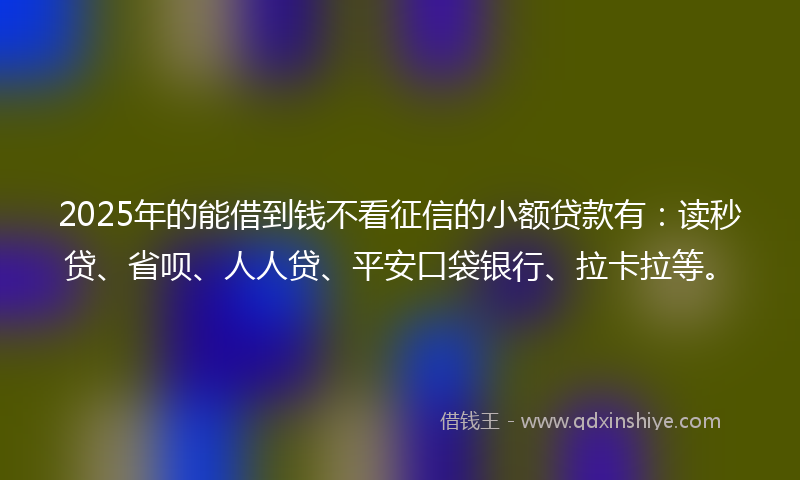2025年的能借到钱不看征信的小额贷款有：读秒贷、省呗、人人贷、平安口袋银行、拉卡拉等。