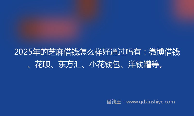 2025年的芝麻借钱怎么样好通过吗有：微博借钱、花呗、东方汇、小花钱包、洋钱罐等。