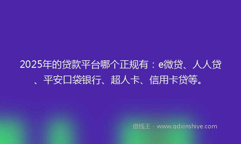 2025年的贷款平台哪个正规有：e微贷、人人贷、平安口袋银行、超人卡、信用卡贷等。