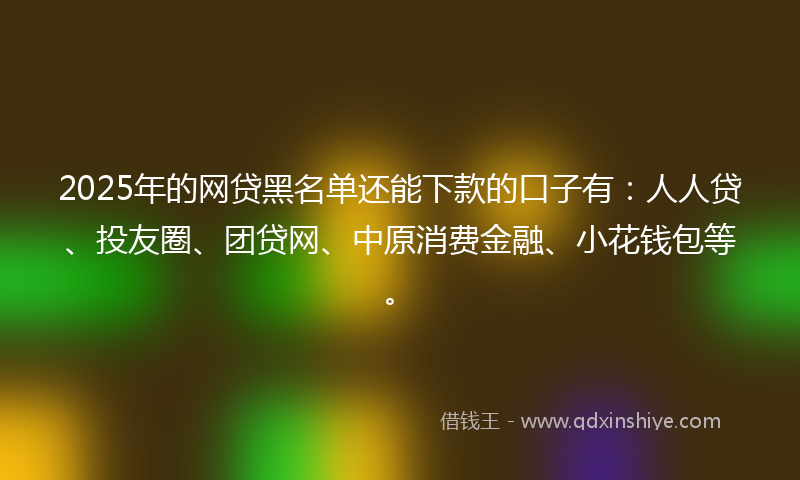 2025年的网贷黑名单还能下款的口子有：人人贷、投友圈、团贷网、中原消费金融、小花钱包等。