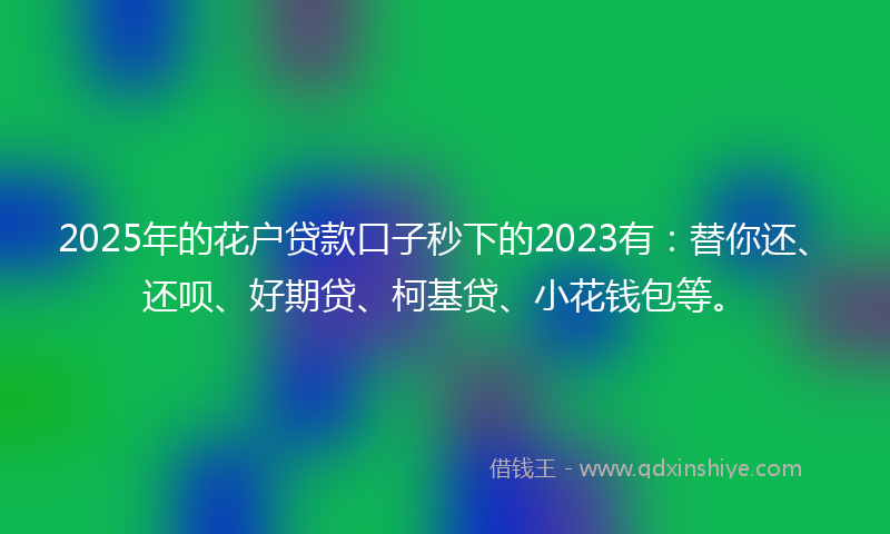 2025年的花户贷款口子秒下的2023有：替你还、还呗、好期贷、柯基贷、小花钱包等。