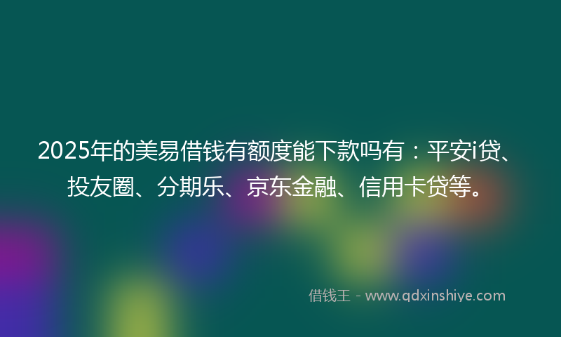 2025年的美易借钱有额度能下款吗有：平安i贷、投友圈、分期乐、京东金融、信用卡贷等。