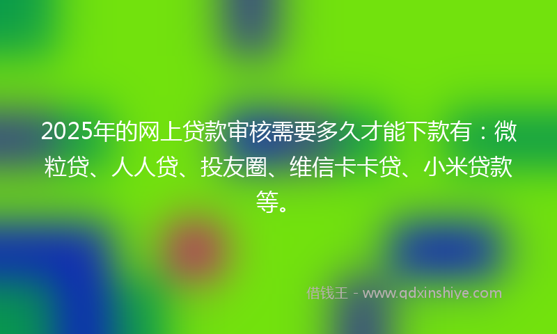 2025年的网上贷款审核需要多久才能下款有：微粒贷、人人贷、投友圈、维信卡卡贷、小米贷款等。