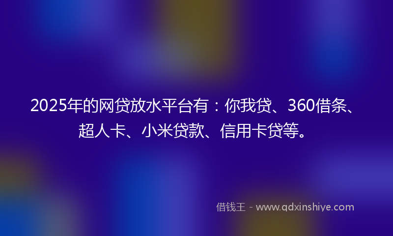 2025年的网贷放水平台有：你我贷、360借条、超人卡、小米贷款、信用卡贷等。