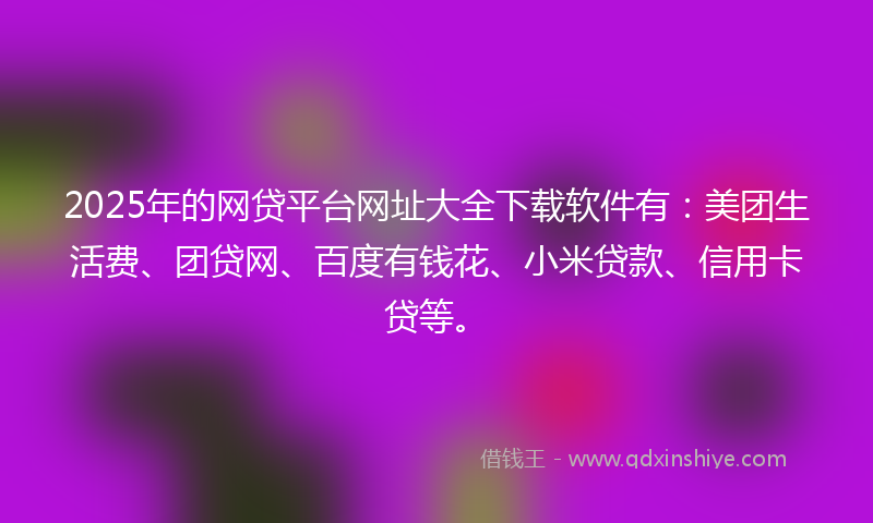 2025年的网贷平台网址大全下载软件有：美团生活费、团贷网、百度有钱花、小米贷款、信用卡贷等。