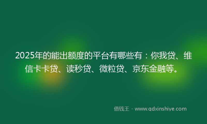 2025年的能出额度的平台有哪些有：你我贷、维信卡卡贷、读秒贷、微粒贷、京东金融等。