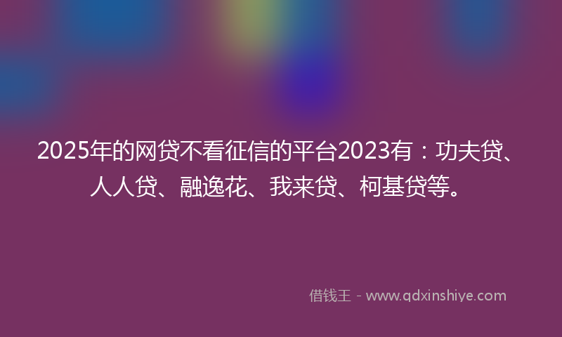 2025年的网贷不看征信的平台2023有：功夫贷、人人贷、融逸花、我来贷、柯基贷等。