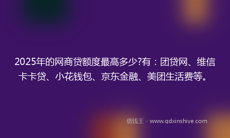 2025年的网商贷额度最高多少?有：团贷网、维信卡卡贷、小花钱包、京东金融、美团生活费等。