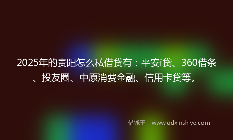 2025年的贵阳怎么私借贷有：平安i贷、360借条、投友圈、中原消费金融、信用卡贷等。