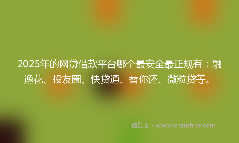 2025年的网贷借款平台哪个最安全最正规有：融逸花、投友圈、快贷通、替你还、微粒贷等。